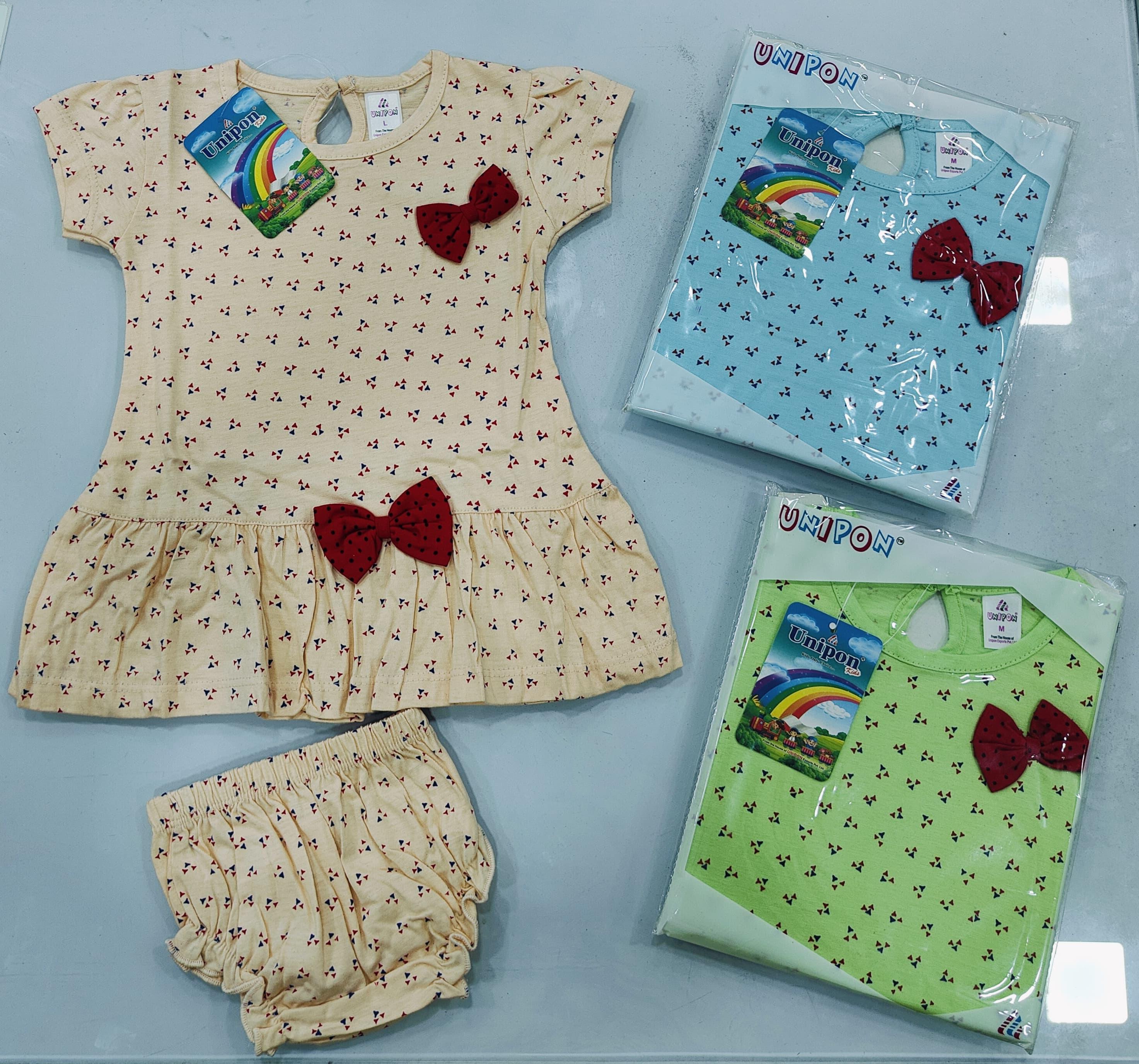 ambino Peplum Bow Baby Dress & Bloomer Set of 6 pieces in 3 variant color